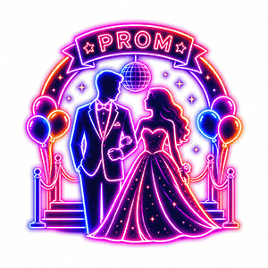 A high school boy and girl pose in front of a camera in a photo booth. Well designed photo strips are also shown showing the schools "Winter Wonderland Theme"