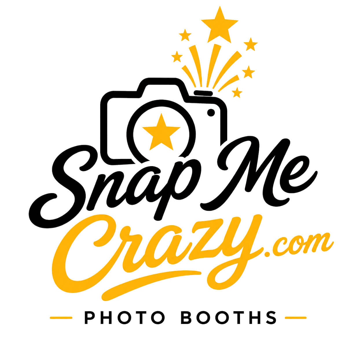 Snap Me Crazy Logo Snap Me Crazy Official Logo. Gold and black letters with the words Snap Me Crazy and a camera icon and stars shooting out the top of the camera.